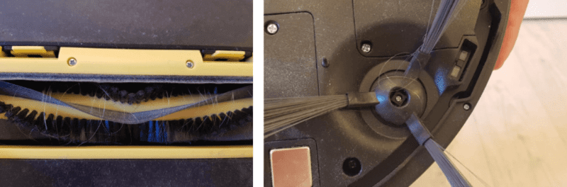 Beim Easy Home Saugroboter von Aldi bleiben Haare in der Hauptbürste und Seitenbürste stecken